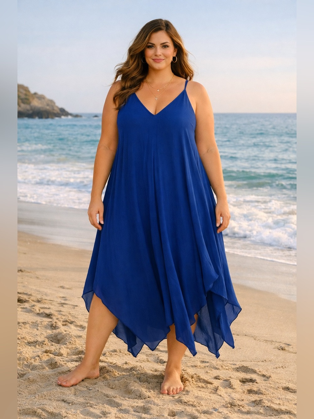 2X blue dress asymmetrical